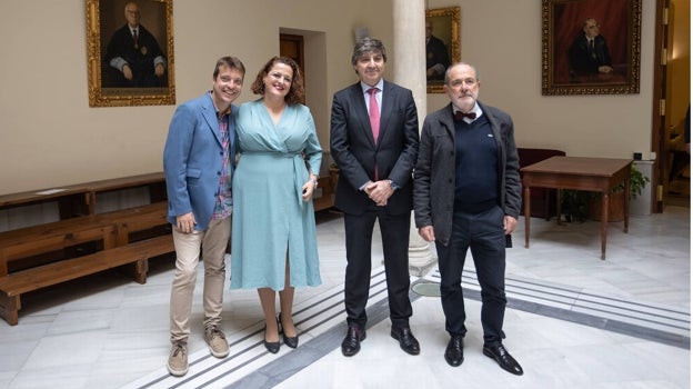 Daniel Sánchez, Rosalía Pascua, Óscar Fernández y Carlos Palomar, los cuatro candidatos este jueves en el Colegio de Abogados