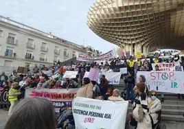 Concentración de APDH-A en las Setas de Sevilla para visibilizar a los colectivos desfavorecidos