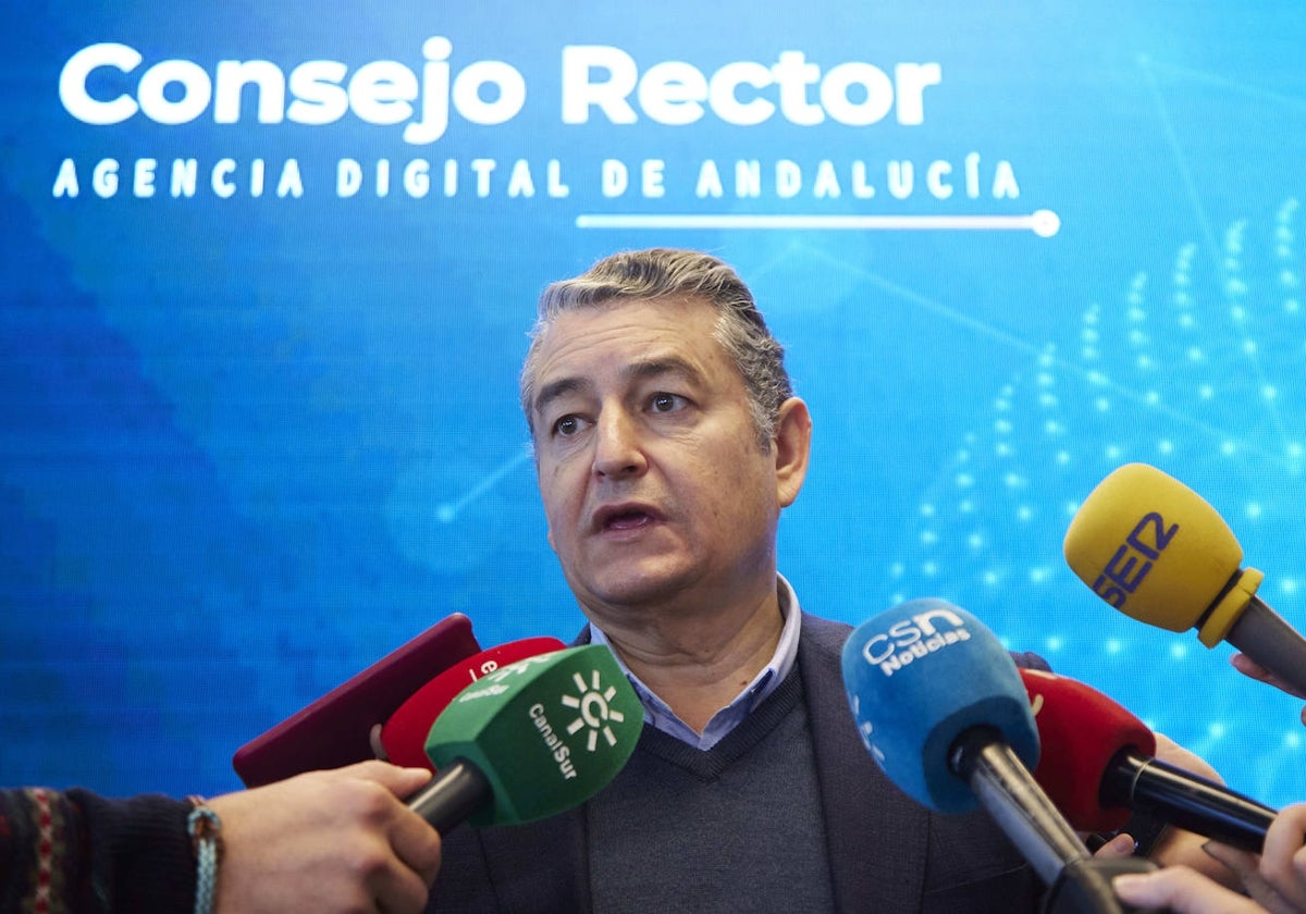 Antonio Sanz, consejero de Presidencia de la Junta, este viernes en el Consejo Rector de la Agencia Digital de Andalucía