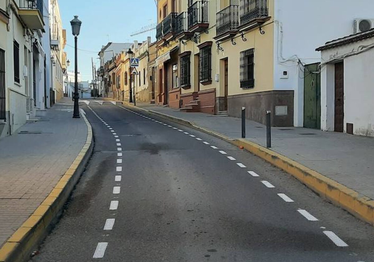 Las rayas pintadas en la avenida de la Libertad en Mairena del Aljarafe