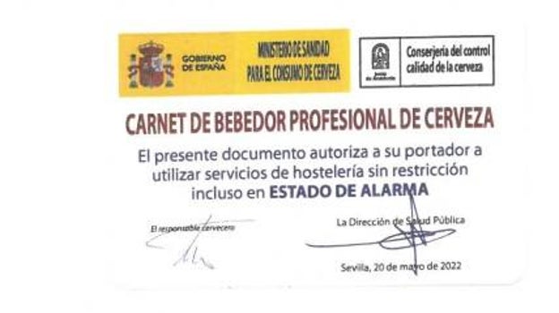 Carnet que reparten en el bar