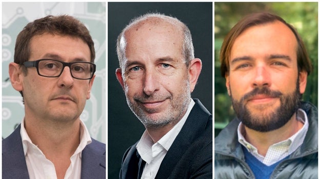 Marco Guadalupi, cofundador de Sateliot; Jaume Sanpera, CEO de la firma; y José Carrero (derecha), director financiero de la compañía