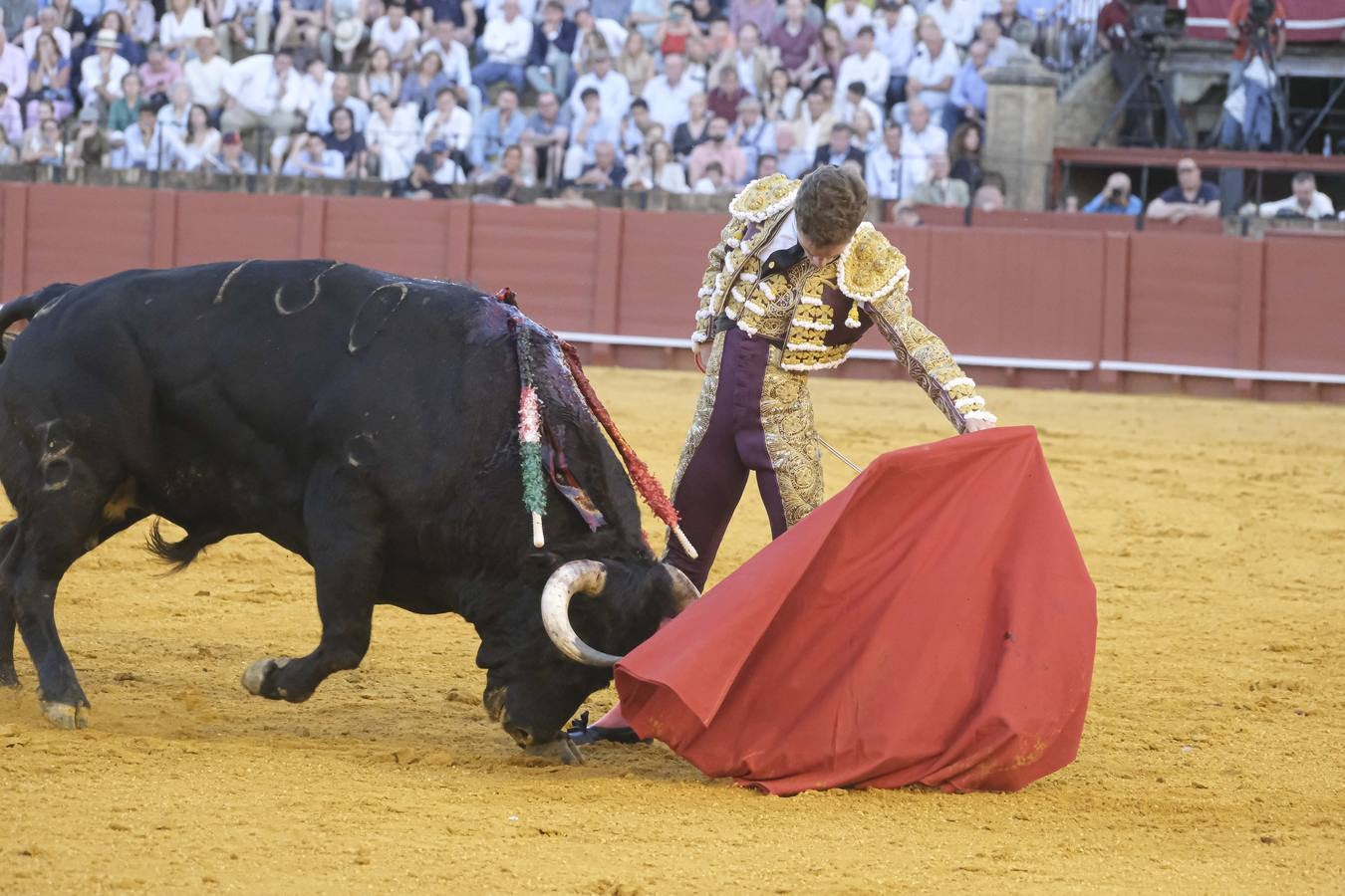 Calerito, en la corrida del dieciséis de abril de 2023 en la Plaza de Toros de Sevilla 