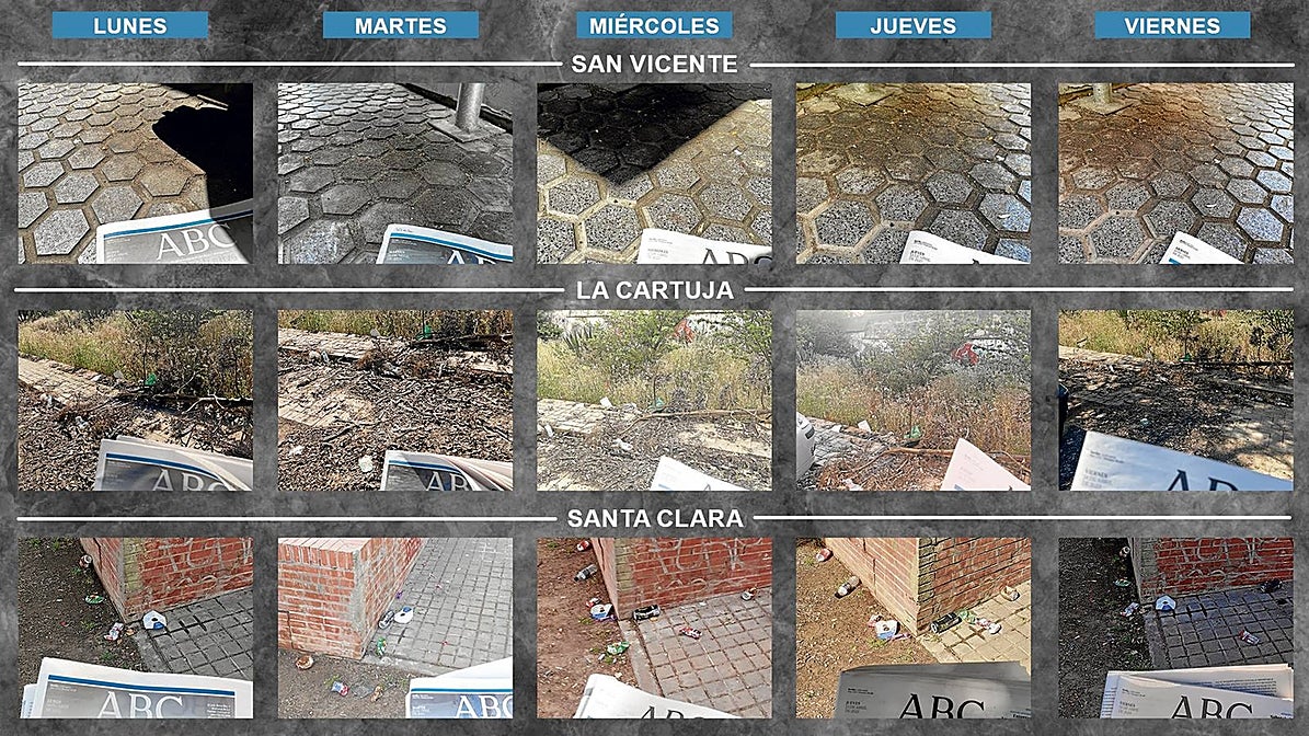 Restos de basura sin recoger y manchas de suciedad sin limpiar de lunes a viernes en varios puntos de la ciudad