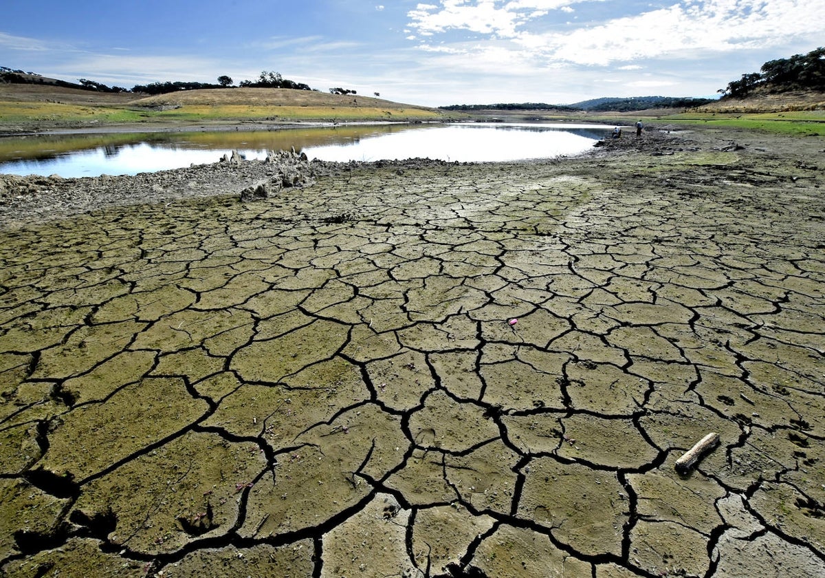 Imagen actual del pantano de Aracena, al 25%, uno de los seis que abastece a Sevilla