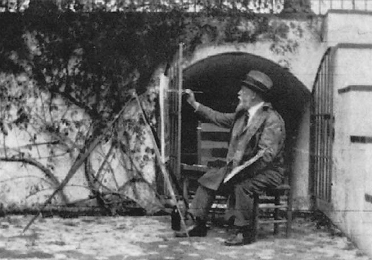 Joaquín Sorolla pintando en los jardines del Alcázar