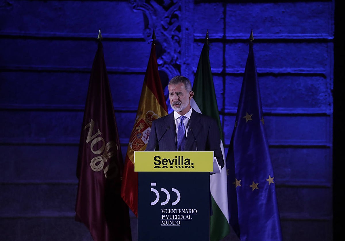 Imagen del pasado mes de septiembre del Rey Felipe VI en Sevilla durante la conmemoración del V centenario de la Vuelta al Mundo