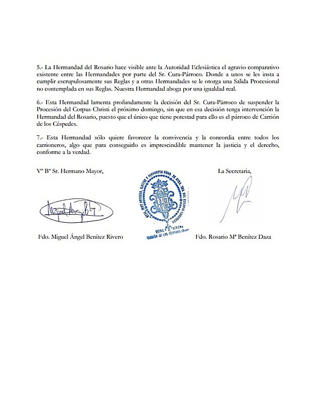 Carrión sigue con la polémica de la suspensión del Corpus Christi