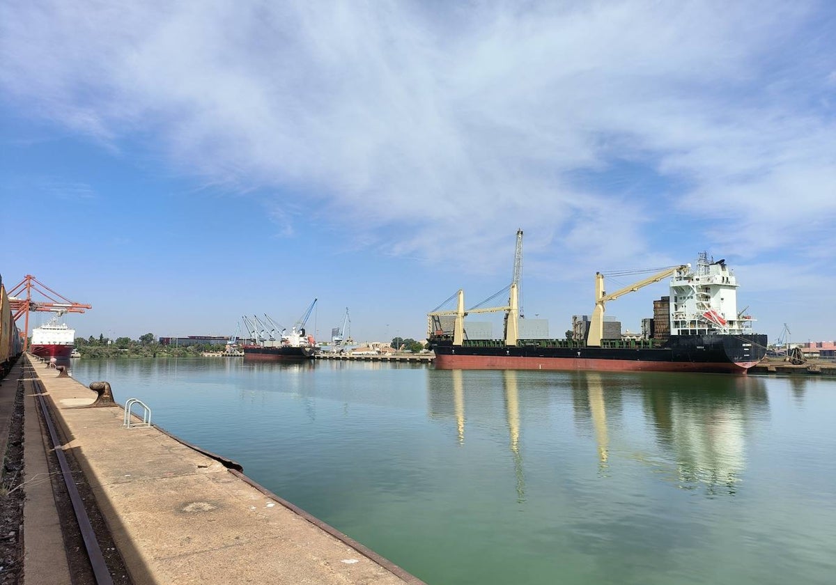 Uno de los tres grandes buques atracados en el Puerto de Sevilla