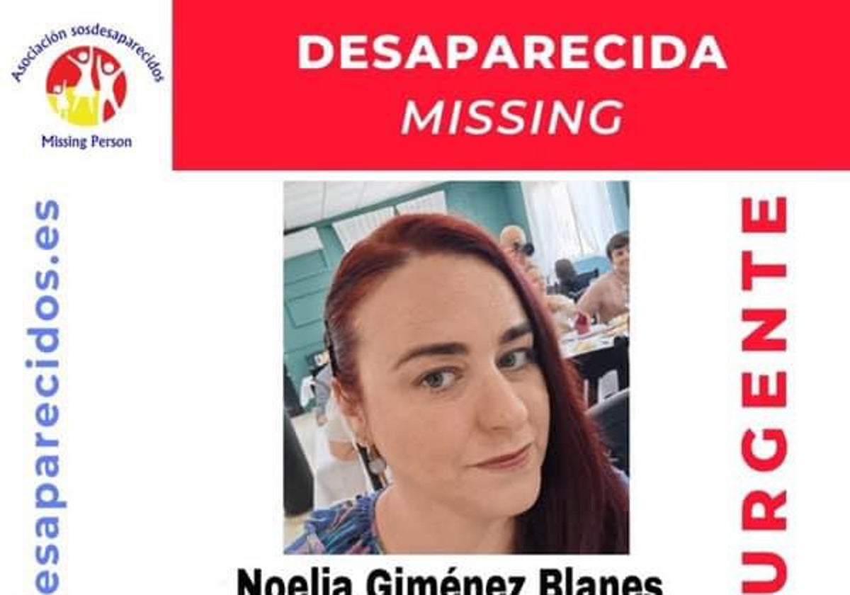 Cartel de SOS Desaparecidos en el que dan la descripción de Noelia Jiménez Blanes