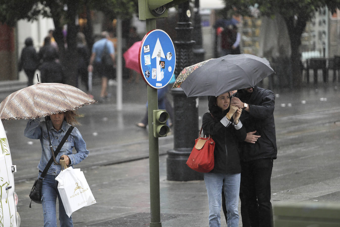  Jornada de jueves con fuertes lluvias provocadas por la borrasca 'Aline' en Sevilla