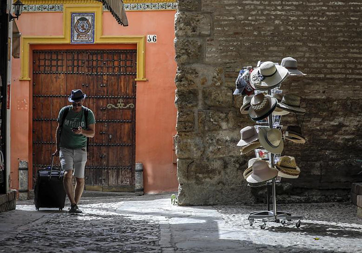 Un turista con una maleta en el Centro de Sevilla