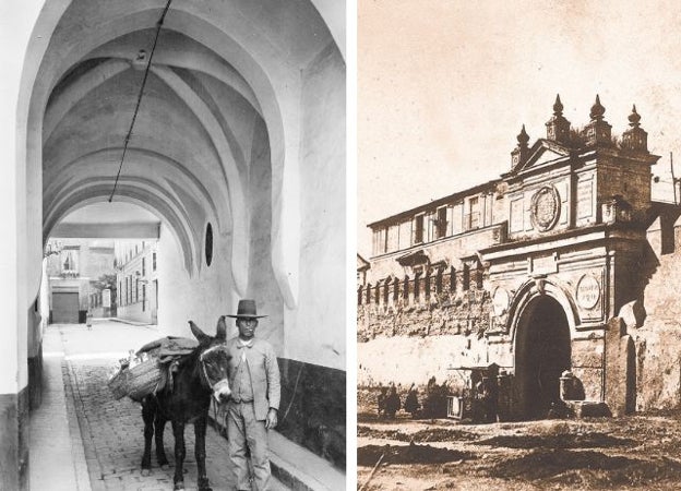 Vendedor de leche pasando por el arquillo de la Plata y Puerta de la Carne