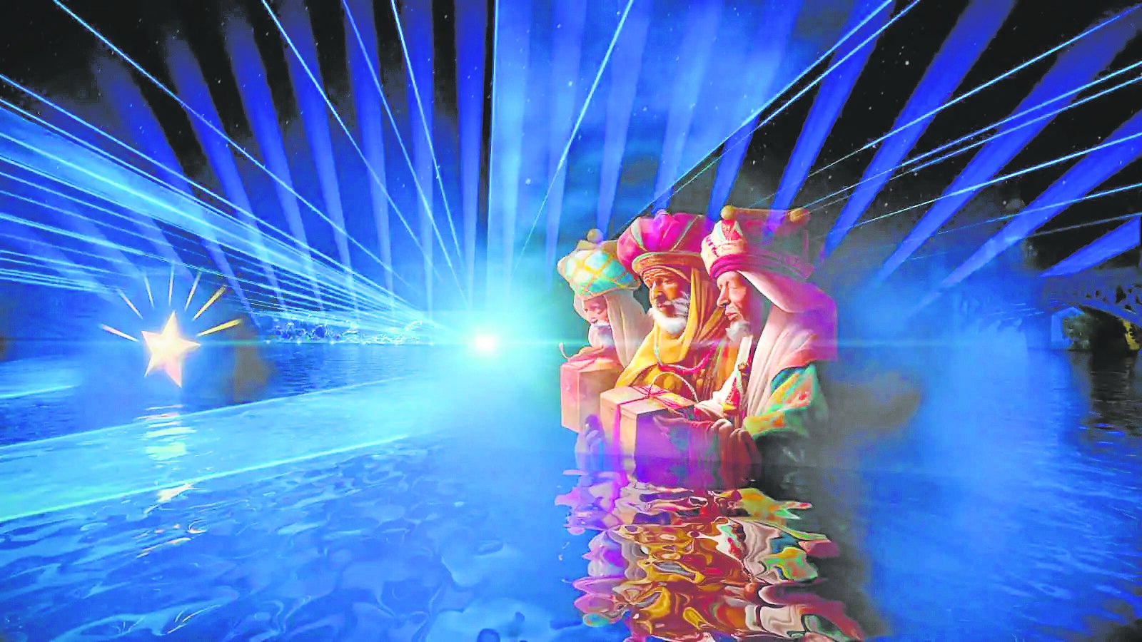 Momento del espectáculo 'Navigalia' en el que aparecen los tres reyes magos