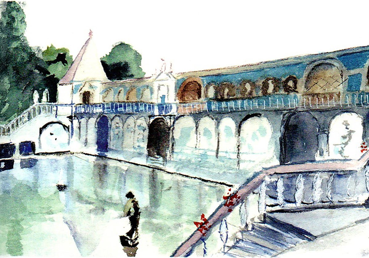 El gran estanque del Palacio de Fronteira en Portugal, diseñado en el siglo XVII