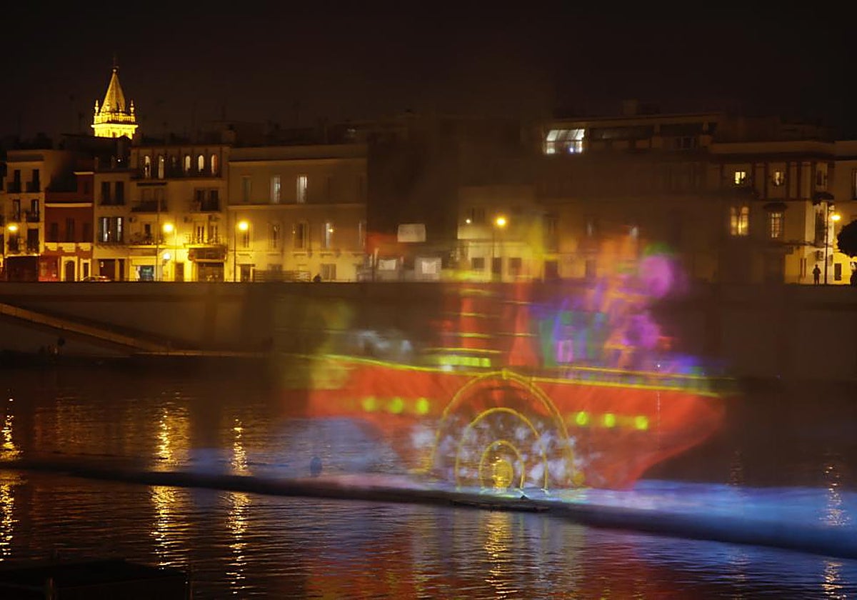 Un instante del mapping 'Navigalia' que se ha estrenado esta tarde en Sevilla