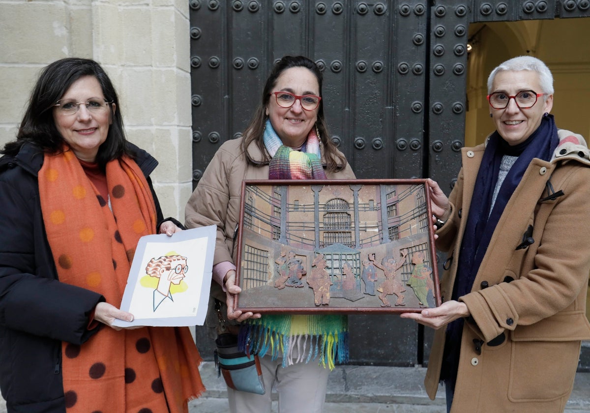 A la derecha de la imagen, la directora del Museo ABC junto a las nietas de José Vargas: María José (izquierda) y Rosa María