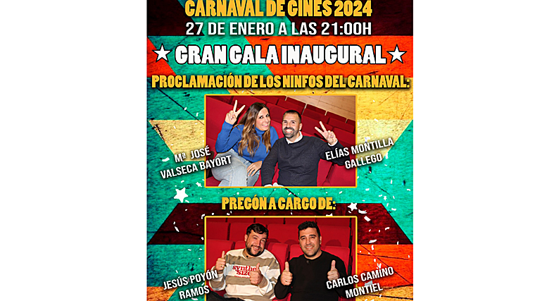 Cartel de la programación de la Gala Inaugural del Carnaval de Gines 2024