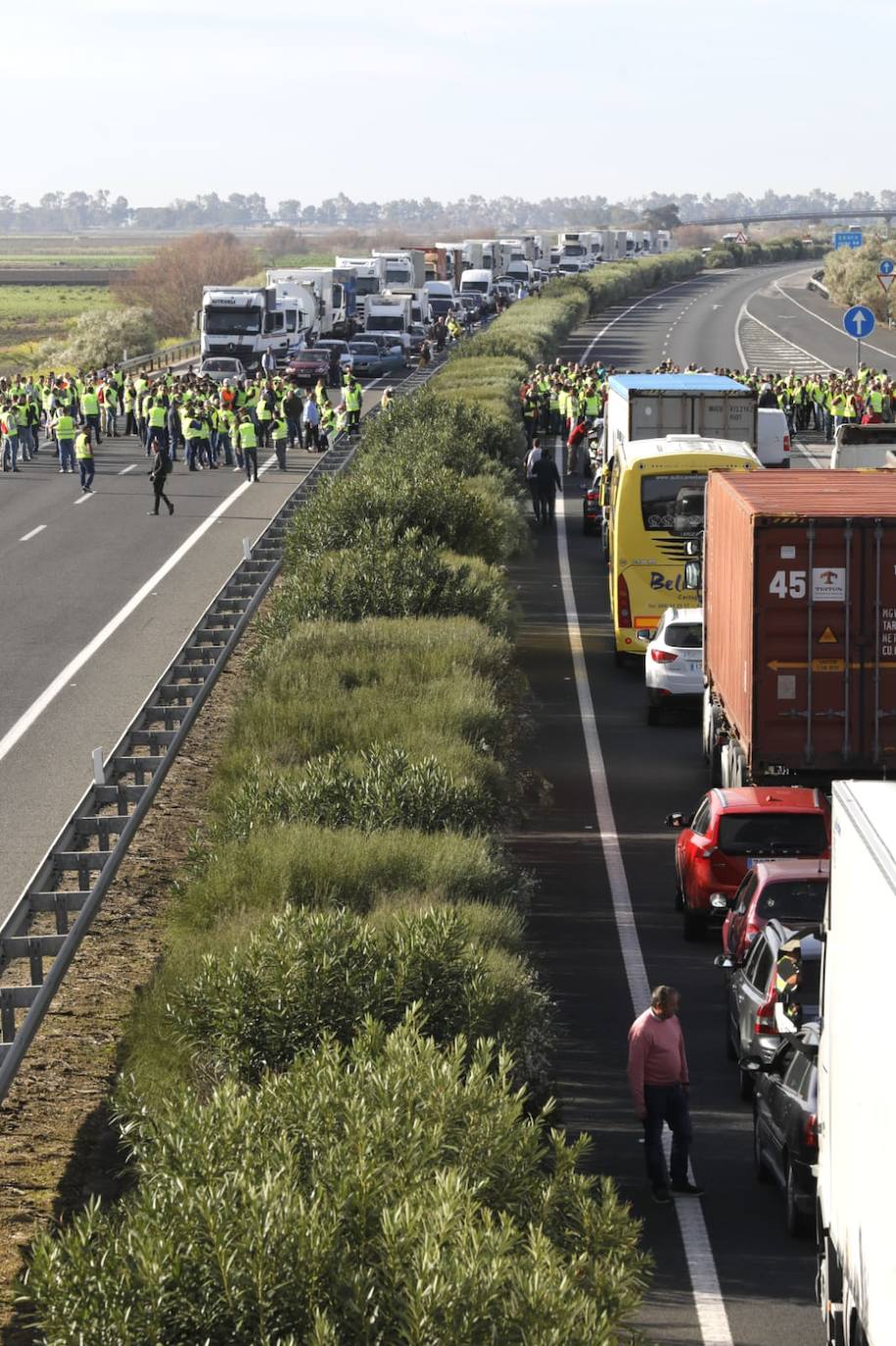 Tractorada en la AP-4 a la altura de Los Palacios y Villafranca