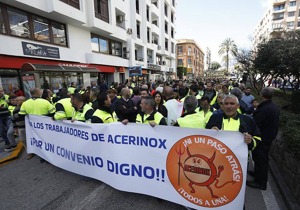 Trabajadores de la plantilla de Acerinox en una de sus protestas