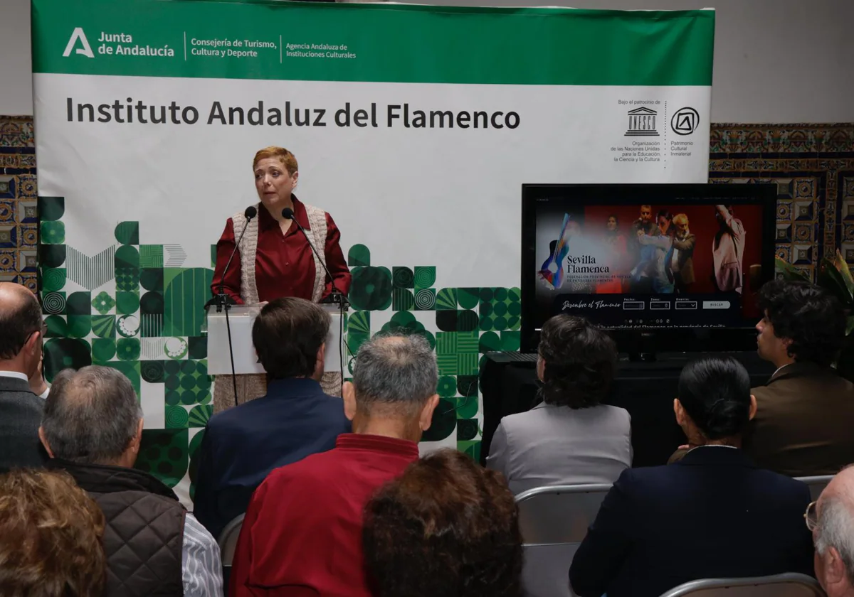 Concha Prieto durante la presentación del nuevo portal web Sevilla Flamenca