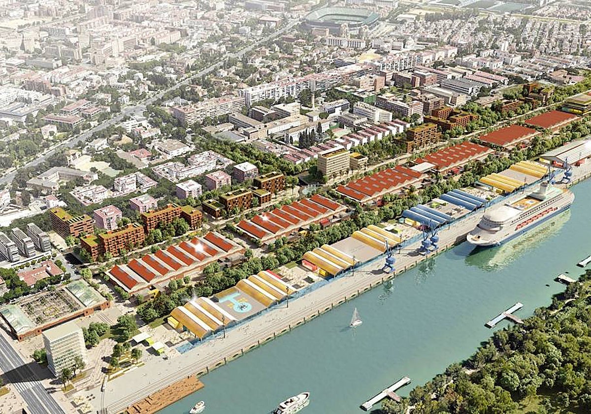 Imagen aérea del proyecto del nuevo distrito portuario de Sevilla