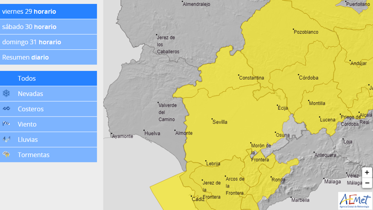Avisos amarillos por lluvias y tormentas en Sevilla