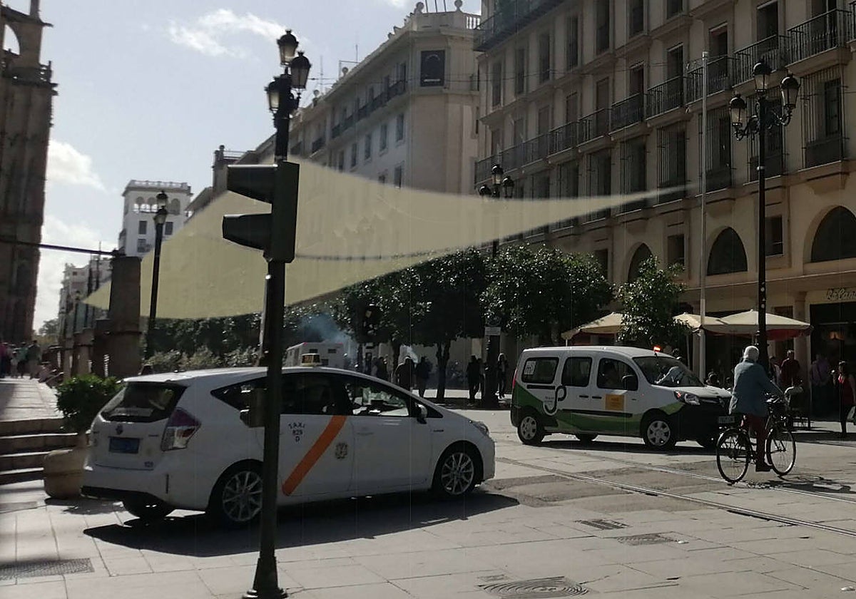 Recreación de los toldos de sombra en la Avenida de la Constitución