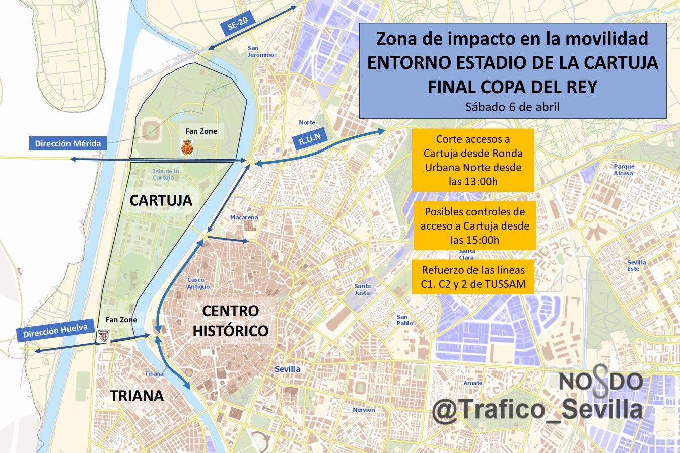 Cortes de tráfico en las inmediaciones del Estadio de la Cartuja