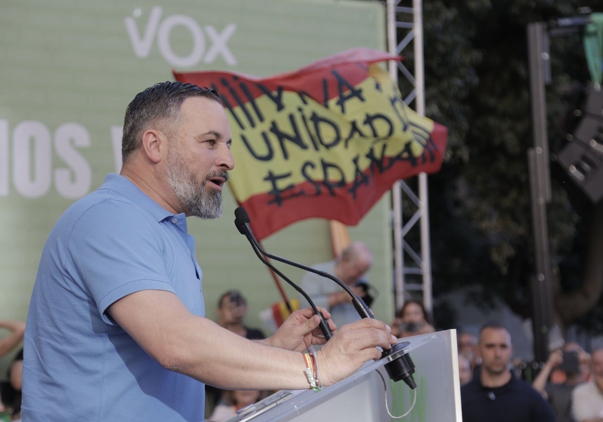 Santiago Abascal durante el mitin que ha ofrecido este lunes en Sevilla