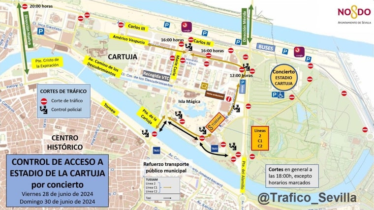 Cortes de tráfico y movilidad para el concierto de Luis Miguel en el Estadio de la Cartuja