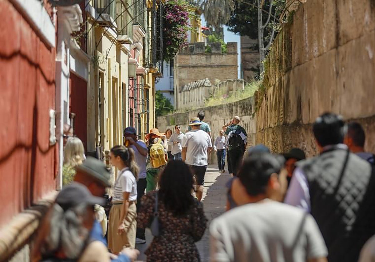 Turistas por las calles del barrio de Santa Cruz en Sevilla