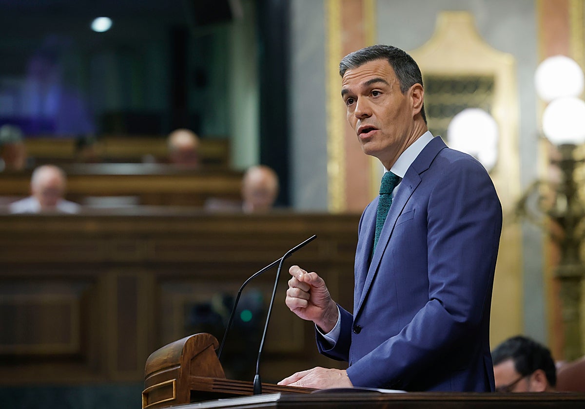 El presidente Sánchez este miércoles en la tribuna del Congreso de los Diputados