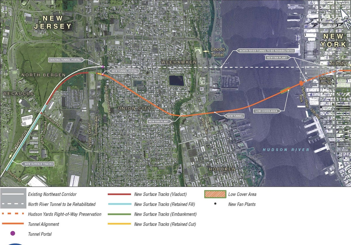 Plano del futuro túnel bajo el río Hudson en Nueva York