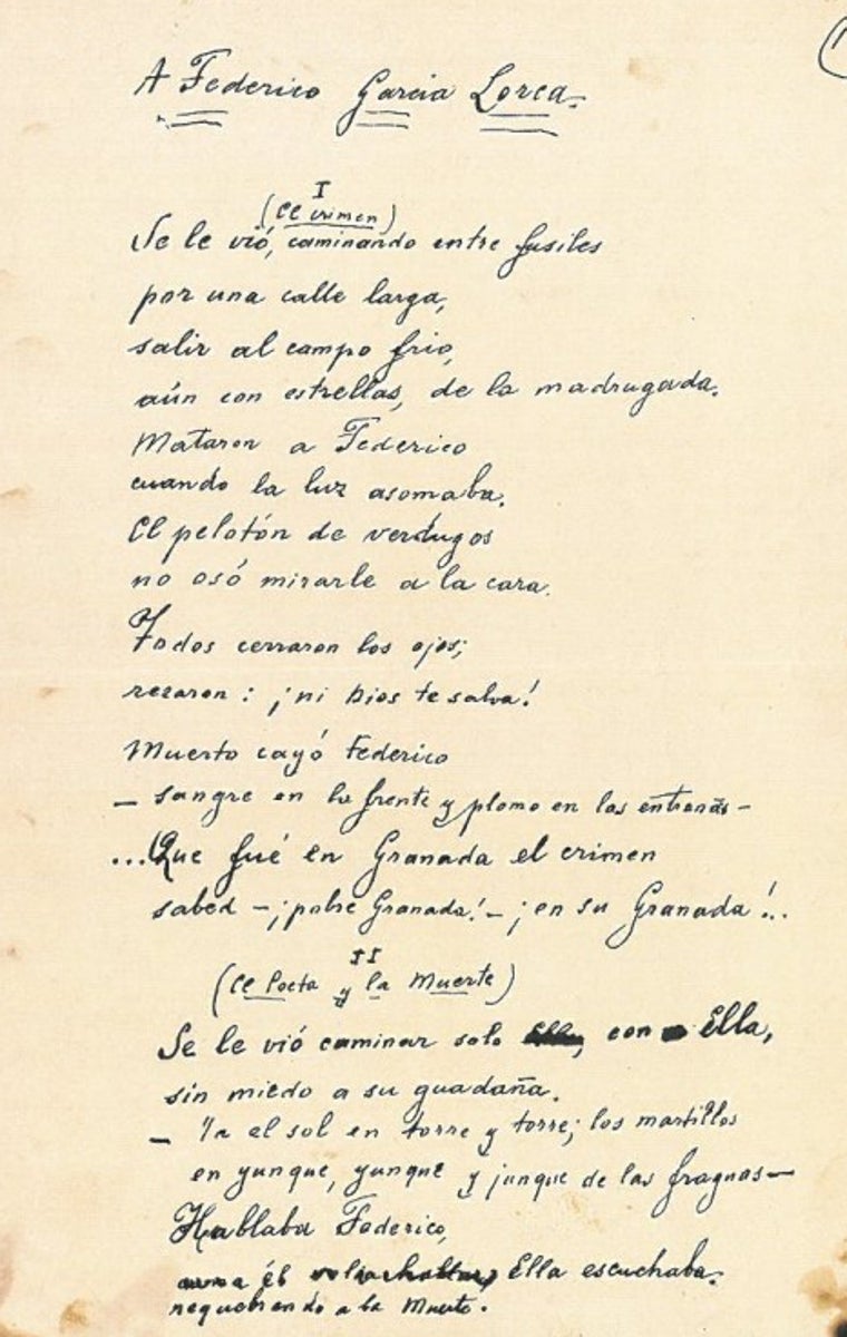 Borrador del poema 'El crimen fue en Granada', de Antonio Machado