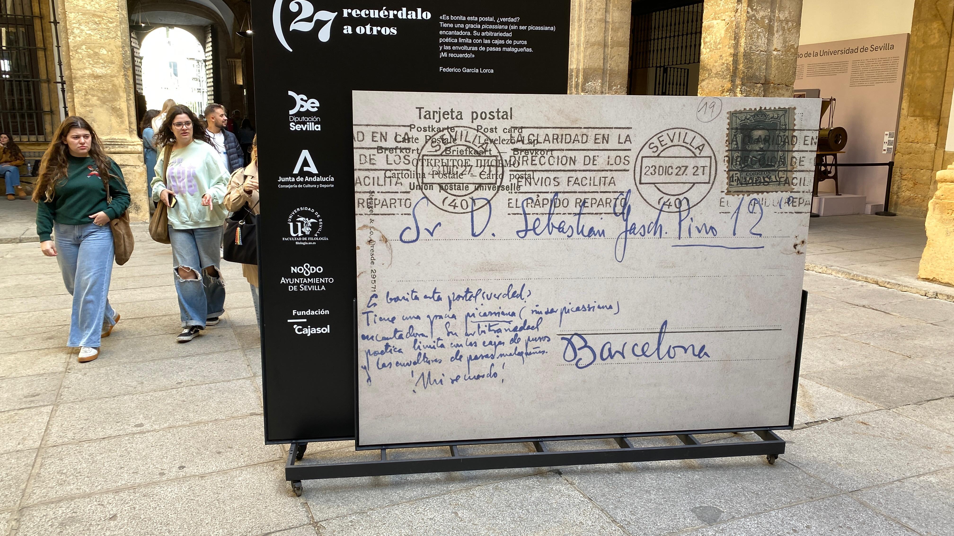 Reproducción de la postal enviada por Federico García Lorca a Sebastiá Gasch desde Sevilla, y elegido como icono del centenario