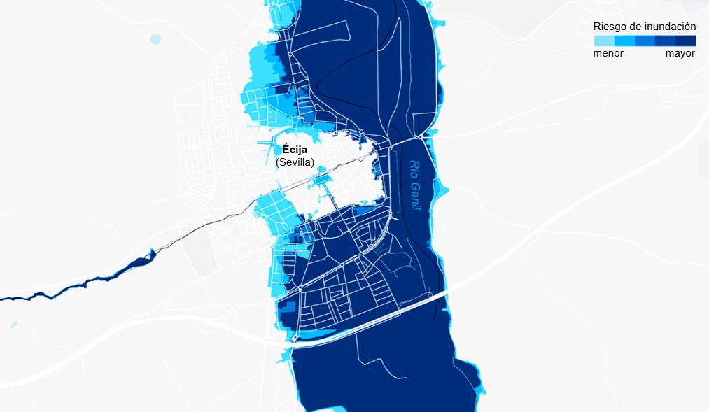 Mapa de Écija y sus zonas inundables