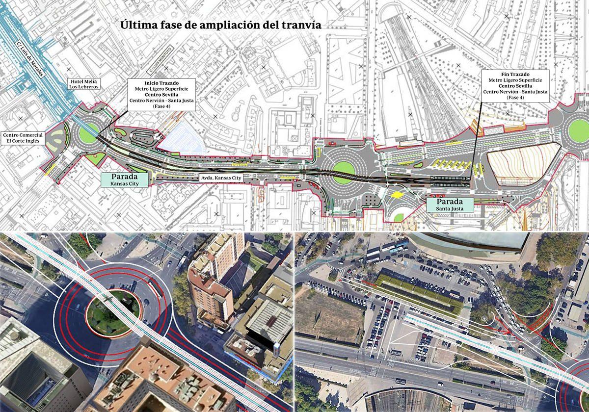 Diseño del trayecto de la última fase de la ampliación del tranvía a Santa Justa