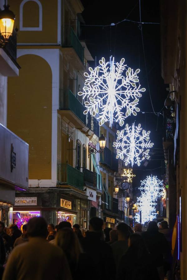 Las luces de Navidad llegaron a las calles de Sevilla y el espectaculo congregó a numeroso público