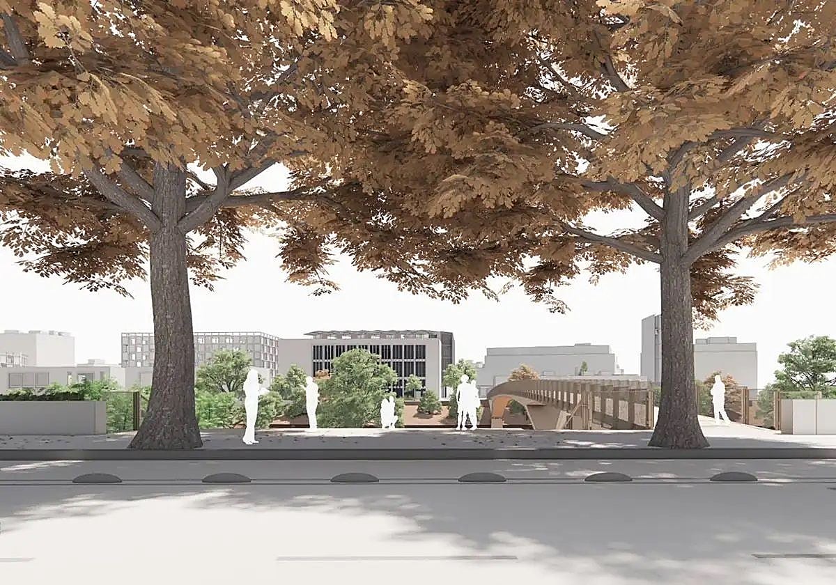 Recreación de la pasarela que conectará el complejo Vera Sevilla con el Paseo de las Delicias