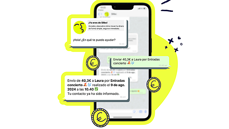 Ejemplo de cómo funcionaría Silbo Money en el chat de Whatsapp
