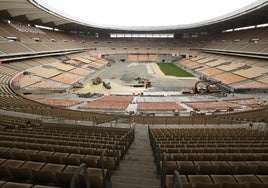 Imágenes de las obras en el estadio de la Cartuja para la final de Copa del Rey