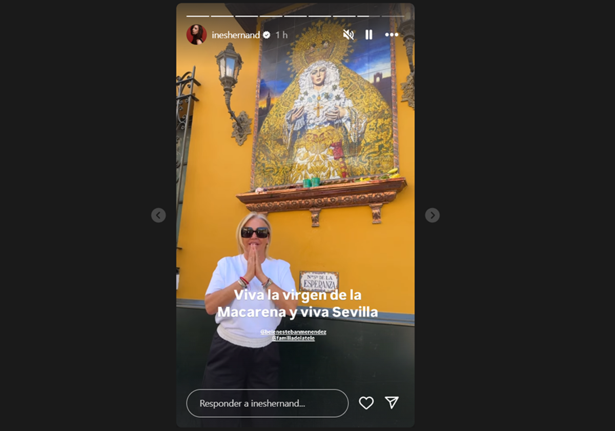 Belén Esteban, junto a la Basílica de la Macarena, durante su visita a Sevilla para la final de la Copa del Rey