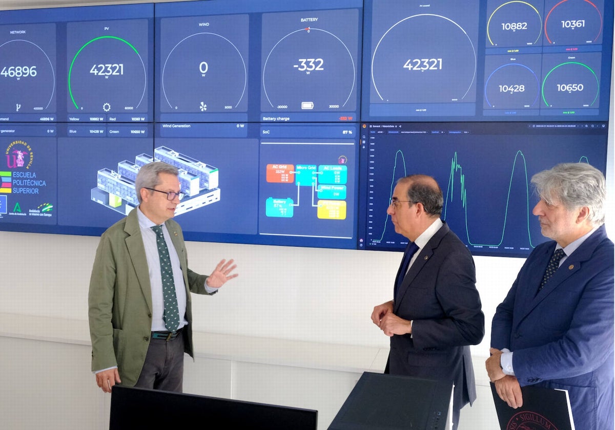El rector de la Universidad de Sevilla, Miguel Ángel Castro, durante la visita a los laboratorios