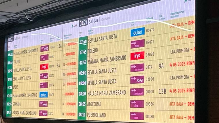 Colapso en la estación de Santa Justa por el robo de cable: salen los primeros trenes de la línea Madrid - Sevilla