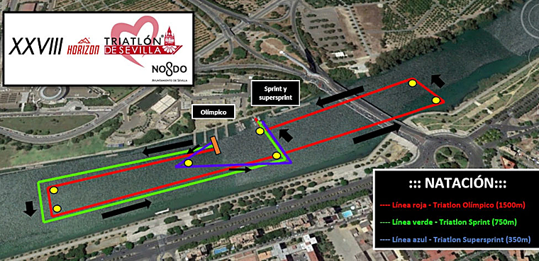 Recorrido de natación del Triatlón de Sevilla 2025