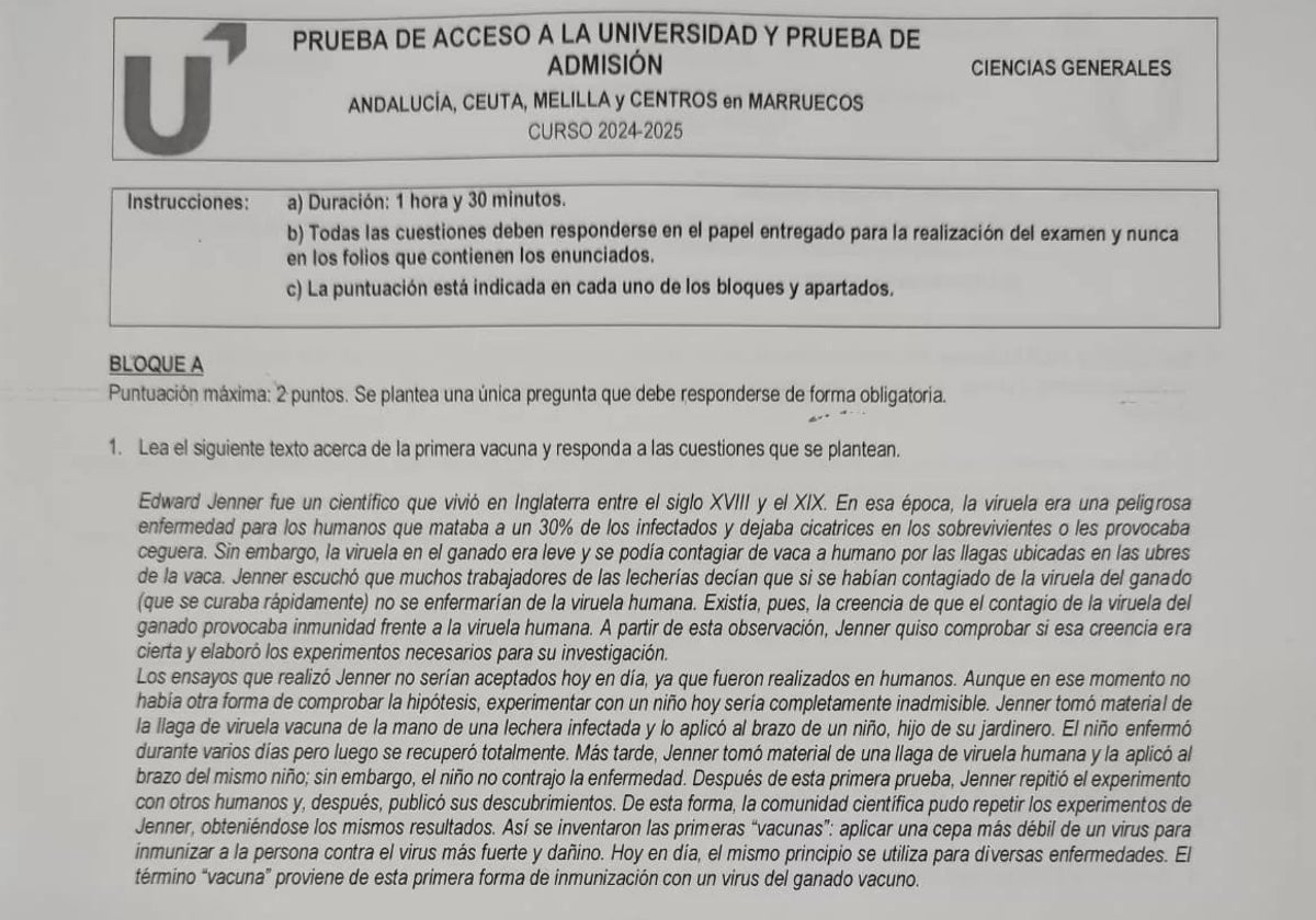 Así ha sido el examen de Ciencias Generales en la Selectividad 2025 en Andalucía