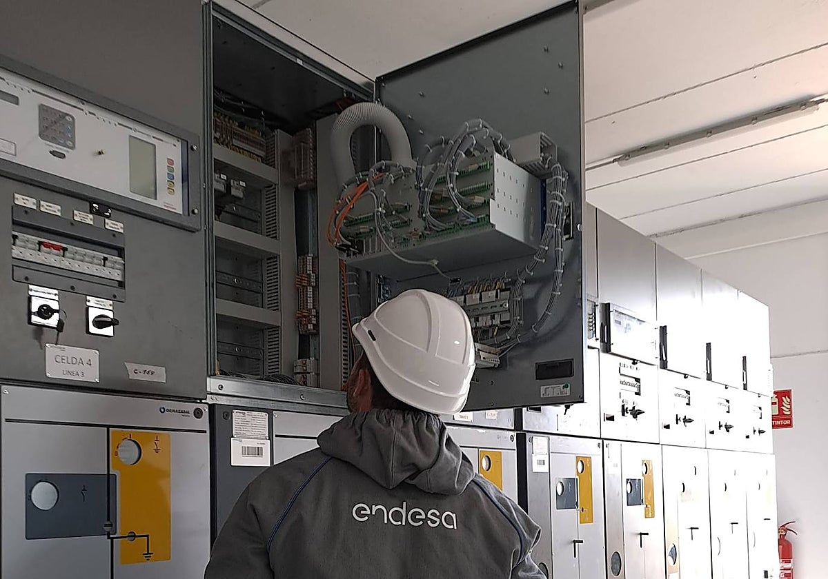Técnico de Endesa durante la revisión de las instalaciones
