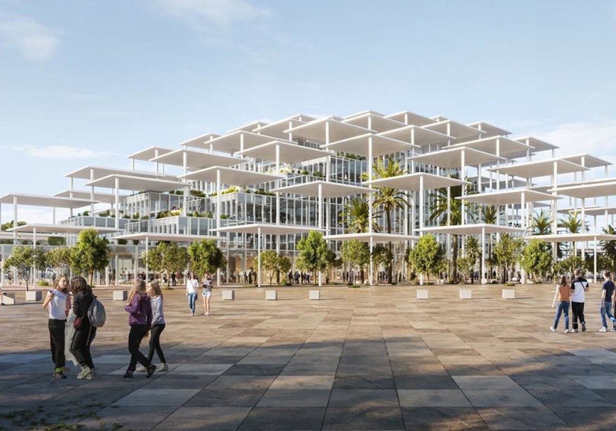 Recreación digital del futuro edificio del Centro Común de Investigación de Sevilla
