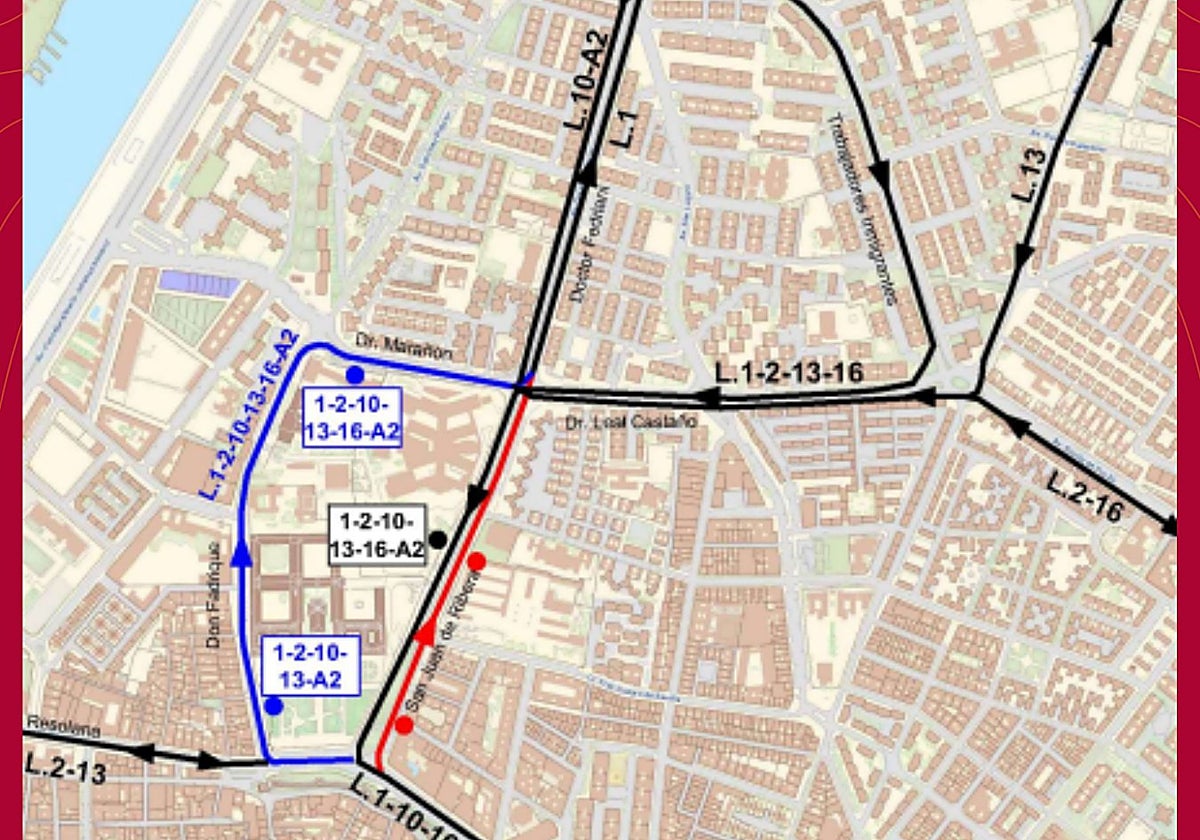 Mapa con los nuevos recorridos y paradas